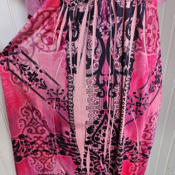 Cato Womens Dye Print Stretch Dress Studded Floral Paisley V-Neck Short Sleeve L - Picture 11 of 15